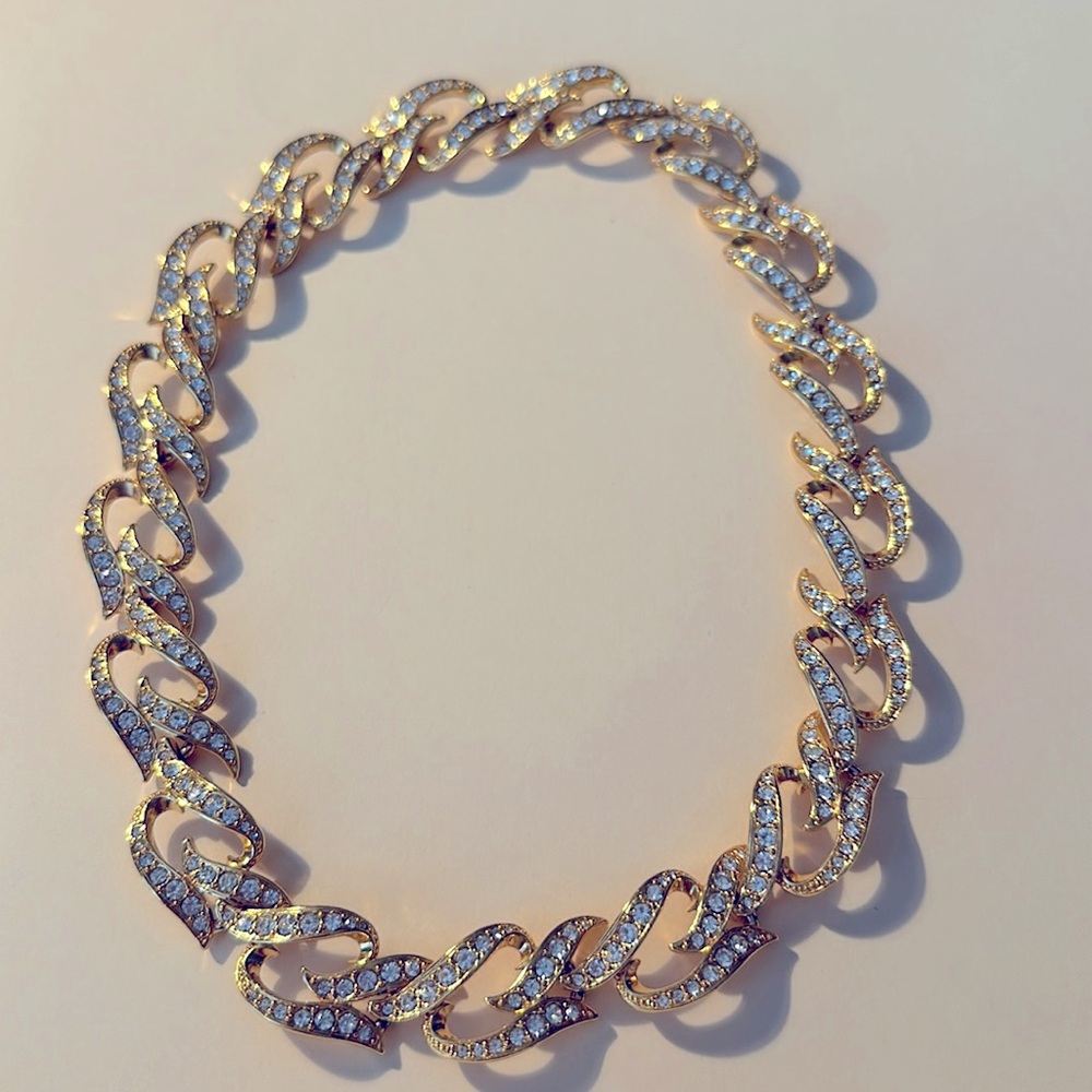 18 inch gold tone hook clasp necklace with cubic zirconias